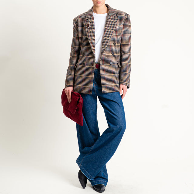 Tensione in- Giacca doppiopetto pied de poule con spilla - nero/moro/vino