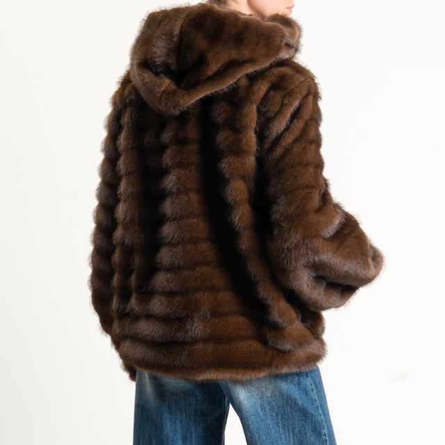 Tensione in-Ecopelliccia con cappuccio - moro