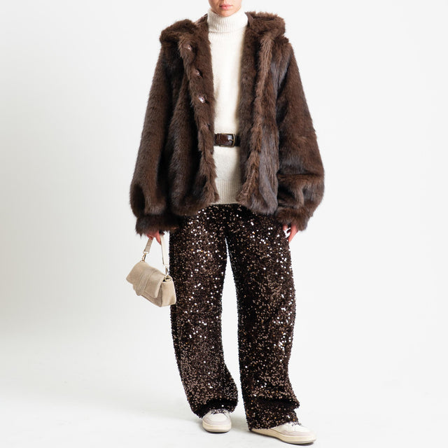 Tensione in-Ecopelliccia con cappuccio - moro