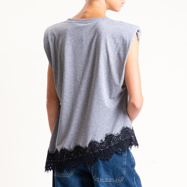 Tensione in- T-shirt asimmetrica spalline con pizzo - grigio/nero