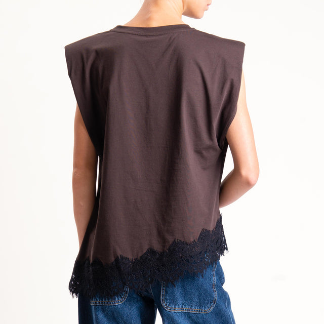 Tensione in- T-shirt asimmetrica spalline con pizzo - moro/nero