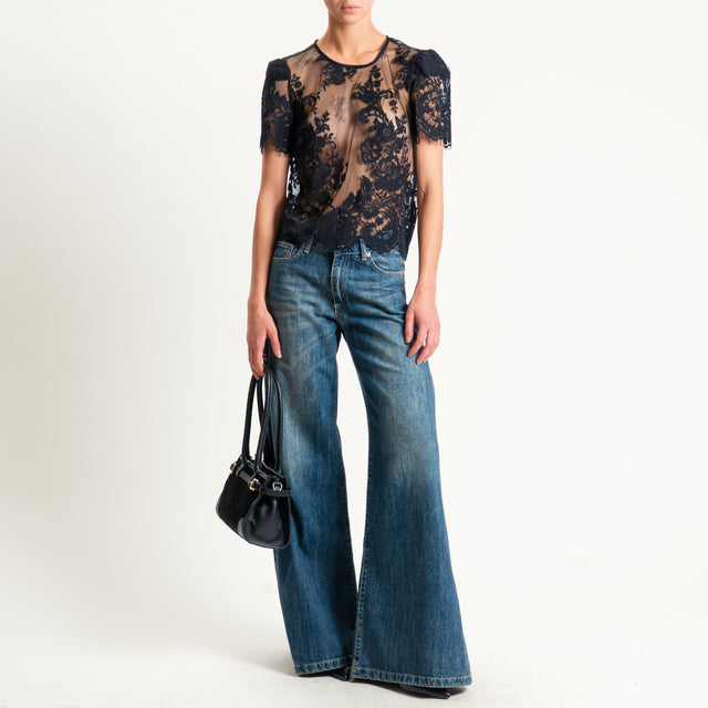 Tensione in-Blusa in pizzo bottone dietro - nero