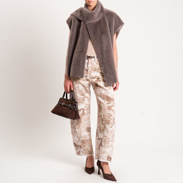 Tensione in-Pantalone fantasia floreale con cintura - burro/beige