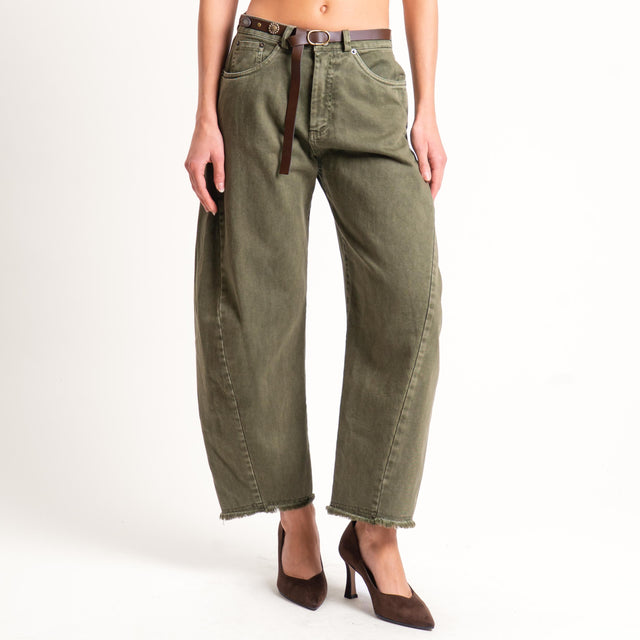 Tensione in-Pantalone sfrangiato con cintura tessuto drill stone washed - militare