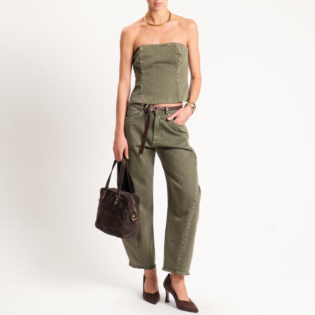 Tensione in-Pantalone sfrangiato con cintura tessuto drill stone washed - militare