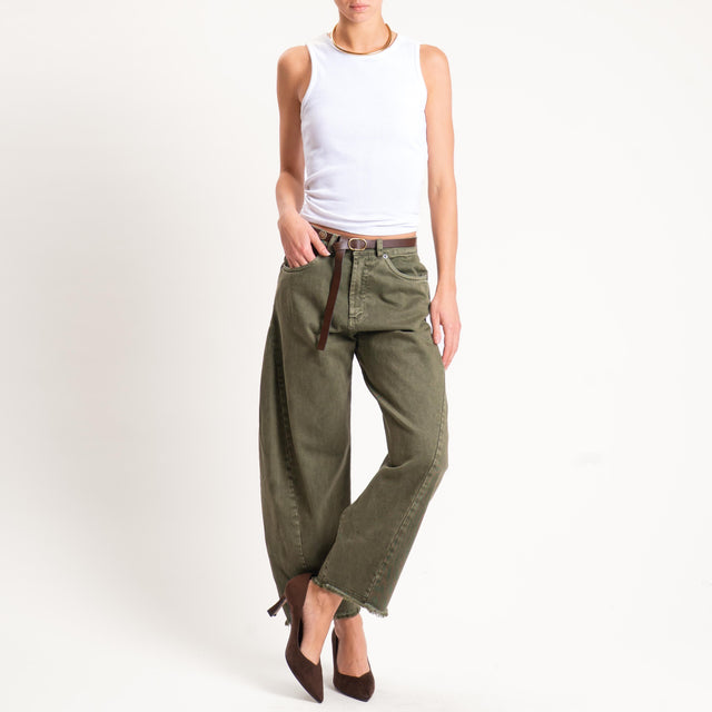 Tensione in-Pantalone sfrangiato con cintura tessuto drill stone washed - militare