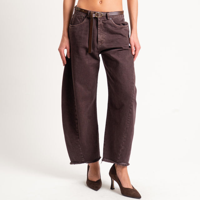 Tensione in-Pantalone sfrangiato con cintura tessuto drill stone washed - moro