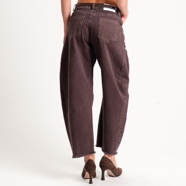 Tensione in-Pantalone sfrangiato con cintura tessuto drill stone washed - moro
