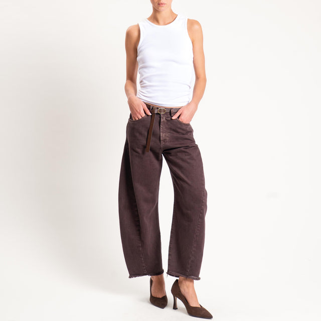 Tensione in-Pantalone sfrangiato con cintura tessuto drill stone washed - moro