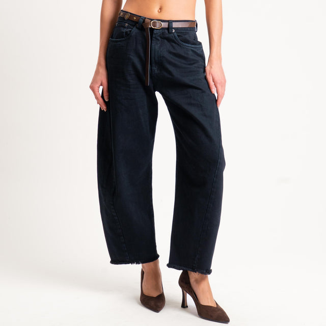 Tensione in-Pantalone sfrangiato con cintura tessuto drill stone washed - nero