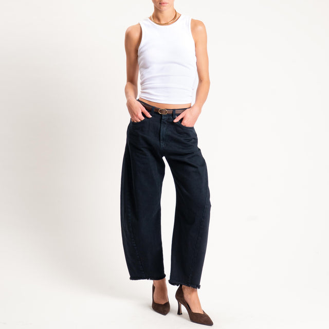 Tensione in-Pantalone sfrangiato con cintura tessuto drill stone washed - nero