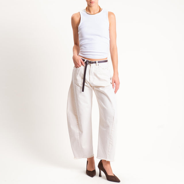 Tensione in-Pantalone sfrangiato con cintura tessuto drill stone washed - burro