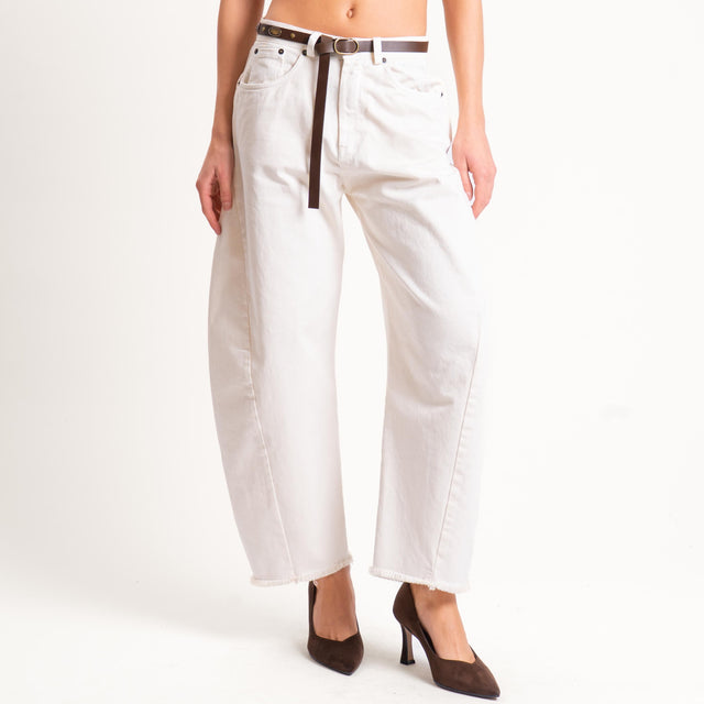 Tensione in-Pantalone sfrangiato con cintura tessuto drill stone washed - burro