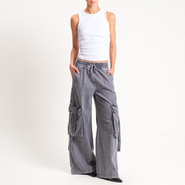 Tensione in-Jeans cargo con coulisse - grigio cenere