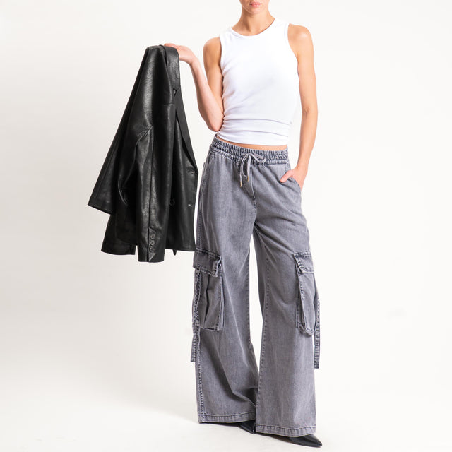 Tensione in-Jeans cargo con coulisse - grigio cenere