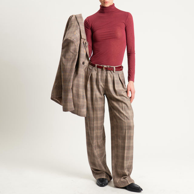 Tensione in-Pantalone check con pinces - beige/nero/vino
