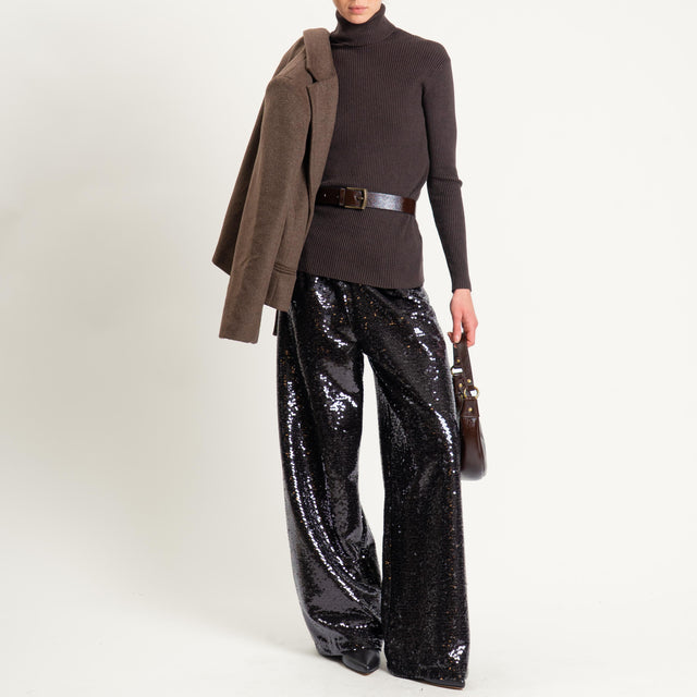 Tensione in-Pantalone paillettes wide leg - moro