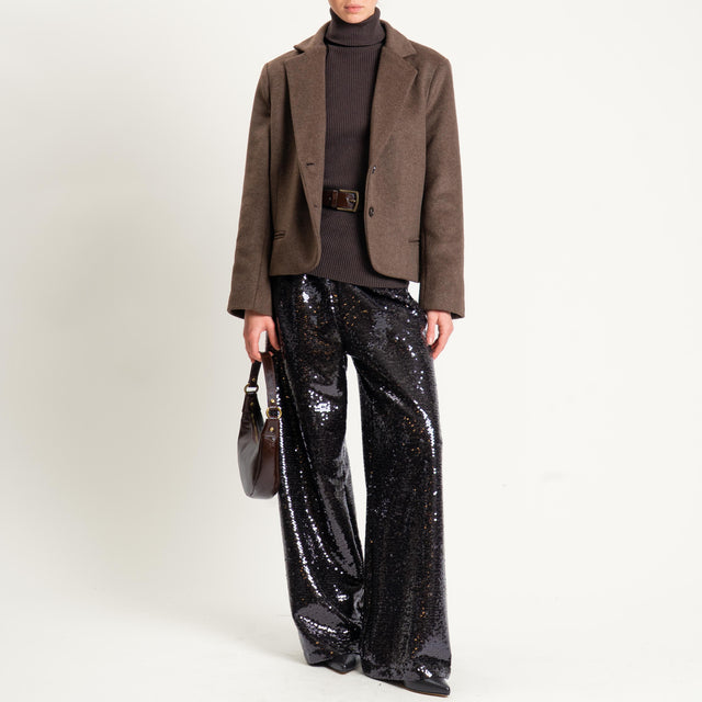 Tensione in-Pantalone paillettes wide leg - moro