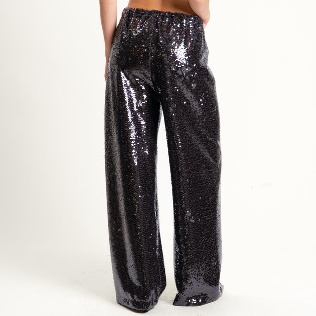 Tensione in-Pantalone paillettes wide leg - moro