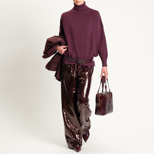 Tensione in-Pantalone paillettes wide leg - vino