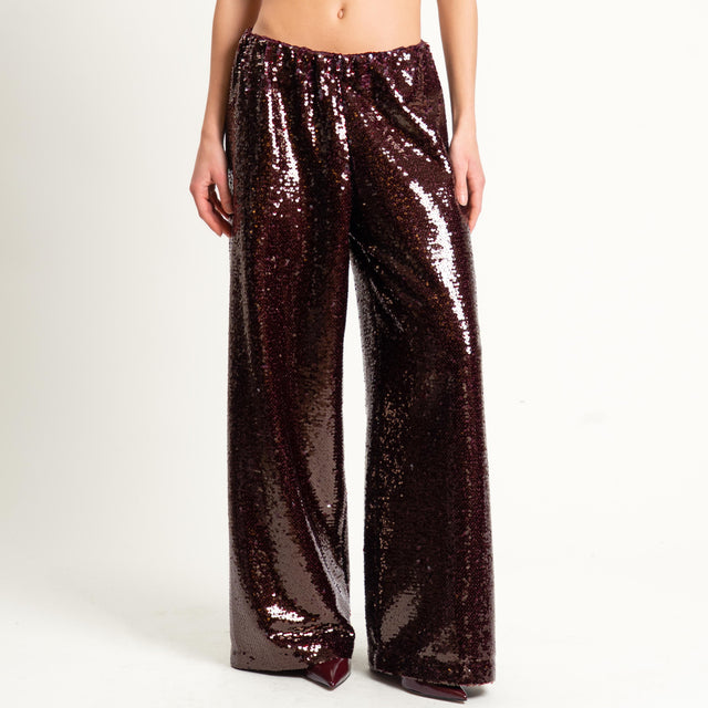Tensione in-Pantalone paillettes wide leg - vino