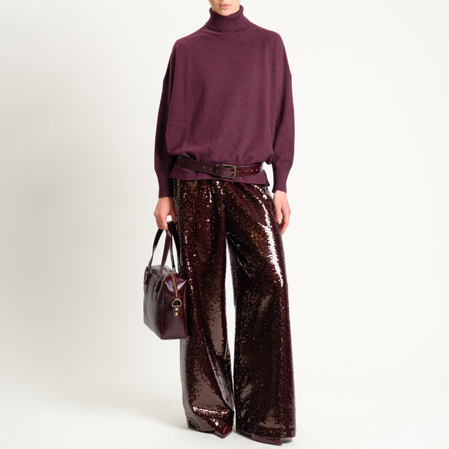Tensione in-Pantalone paillettes wide leg - vino