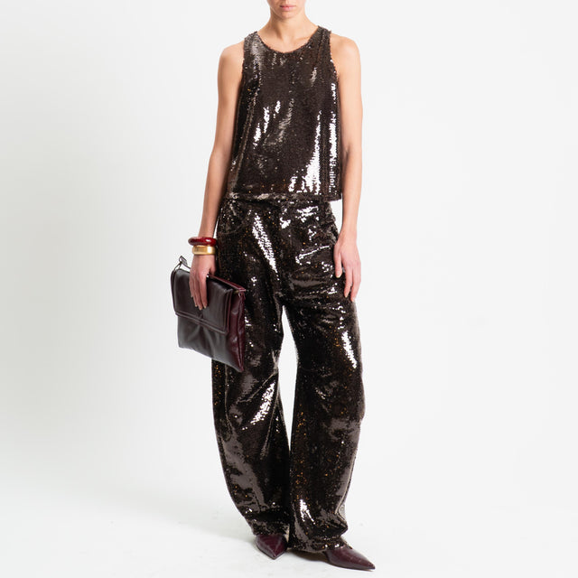 Tensione in-Pantalone barrel con paillettes - moro