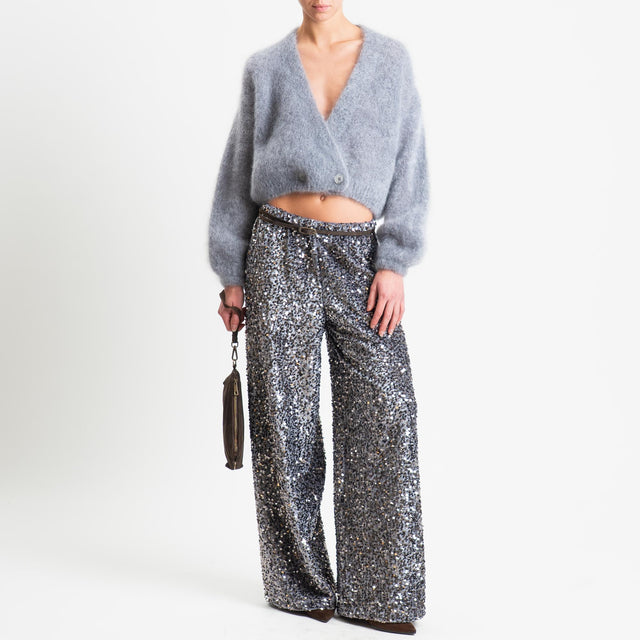 Tensione in-Pantalone wide leg con paillettes elastico in vita - argento
