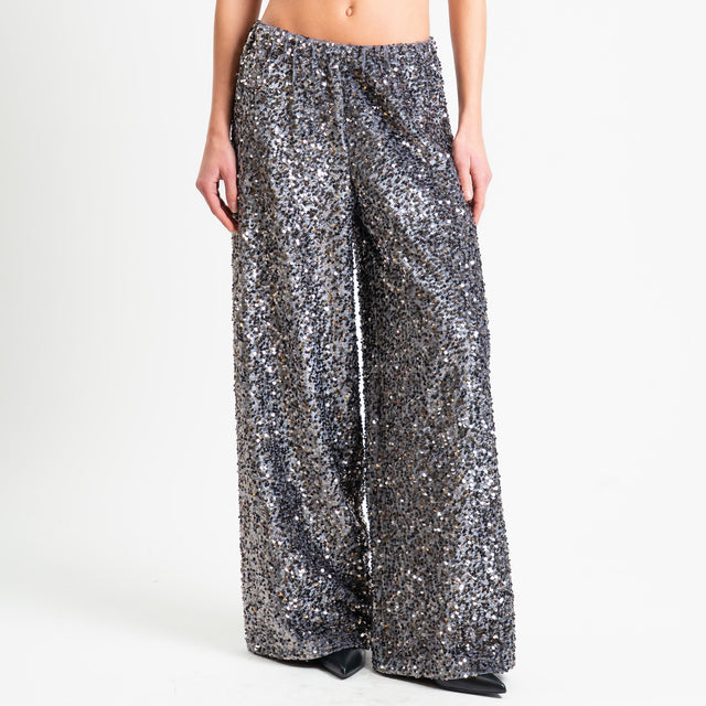 Tensione in-Pantalone wide leg con paillettes elastico in vita - argento