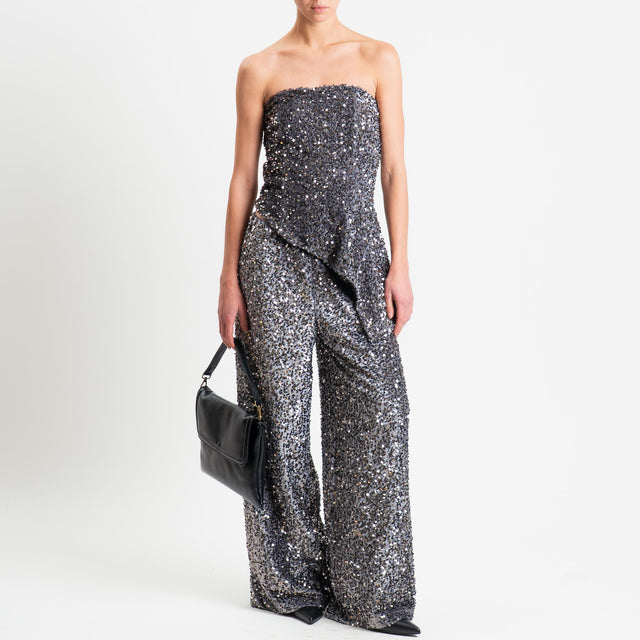 Tensione in-Pantalone wide leg con paillettes elastico in vita - grigio