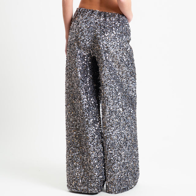 Tensione in-Pantalone wide leg con paillettes elastico in vita - grigio