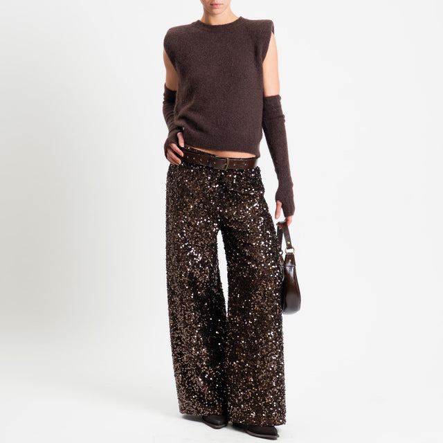 Tensione in-Pantalone wide leg con paillettes elastico in vita - moro