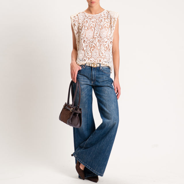 Tensione in-Blusa smanicata in pizzo con spalline - beige