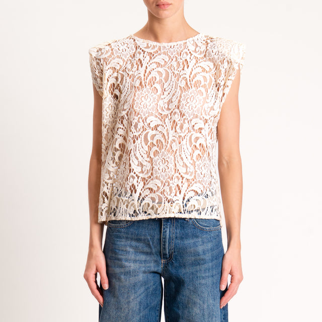 Tensione in-Blusa smanicata in pizzo con spalline - beige