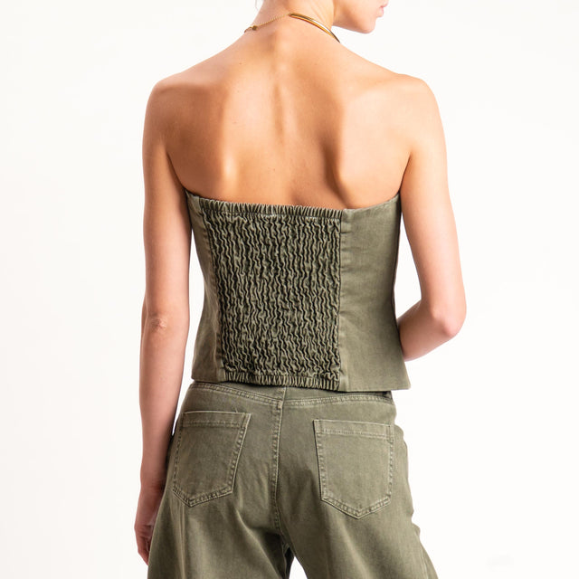 Tensione in-Top jeans a fascia elastico dietro tessuto drill stone washed - militare