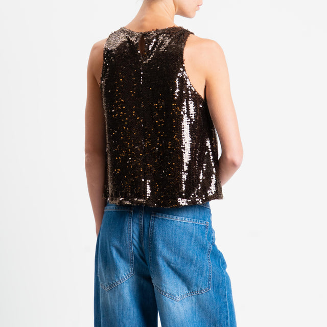 Tensione in-Top paillettes bottone dietro - moro
