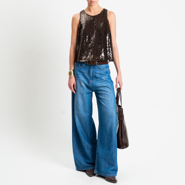 Tensione in-Top paillettes bottone dietro - moro