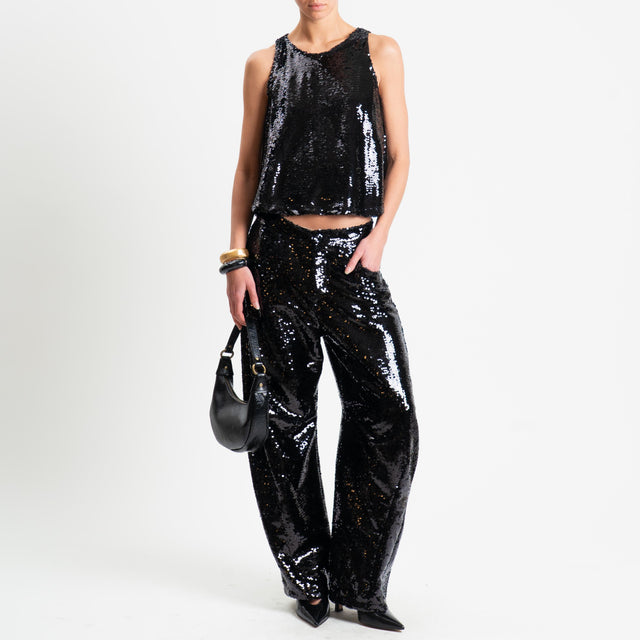 Tensione in-Top paillettes bottone dietro - nero