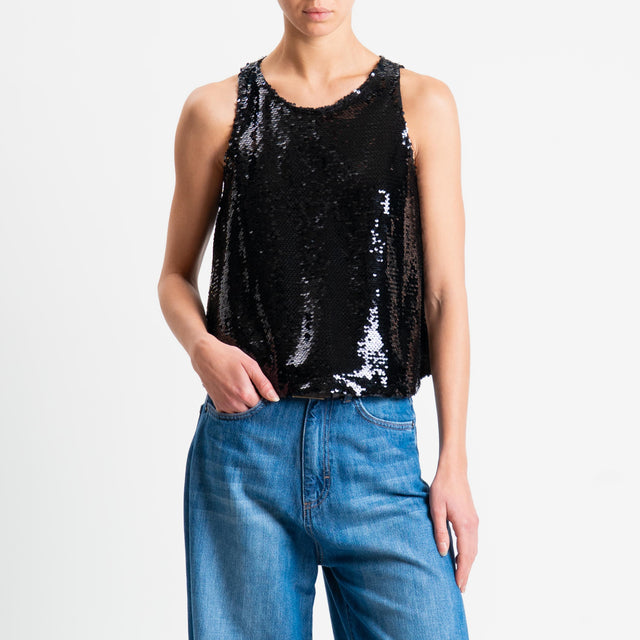 Tensione in-Top paillettes bottone dietro - nero