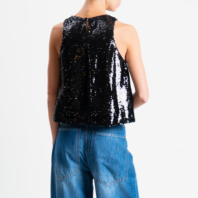 Tensione in-Top paillettes bottone dietro - nero