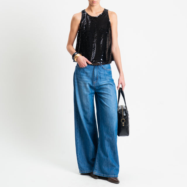 Tensione in-Top paillettes bottone dietro - nero