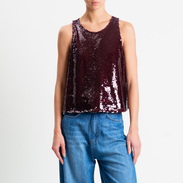 Tensione in-Top paillettes bottone dietro - Bordeaux