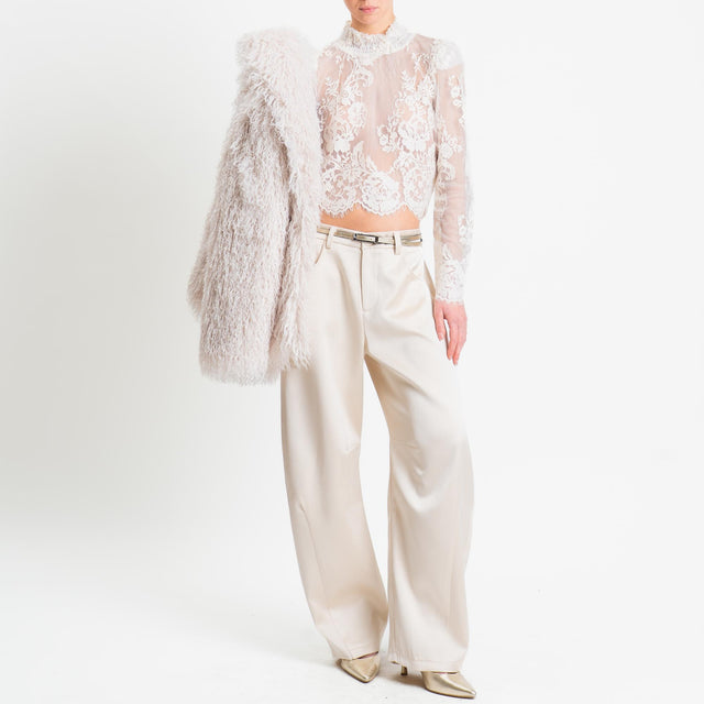 Tensione in-Blusa crop in pizzo - burro