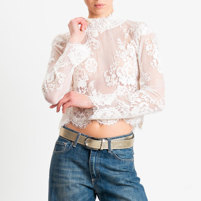 Tensione in-Blusa crop in pizzo - burro