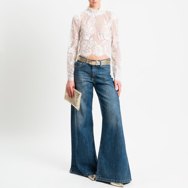 Tensione in-Blusa crop in pizzo - burro