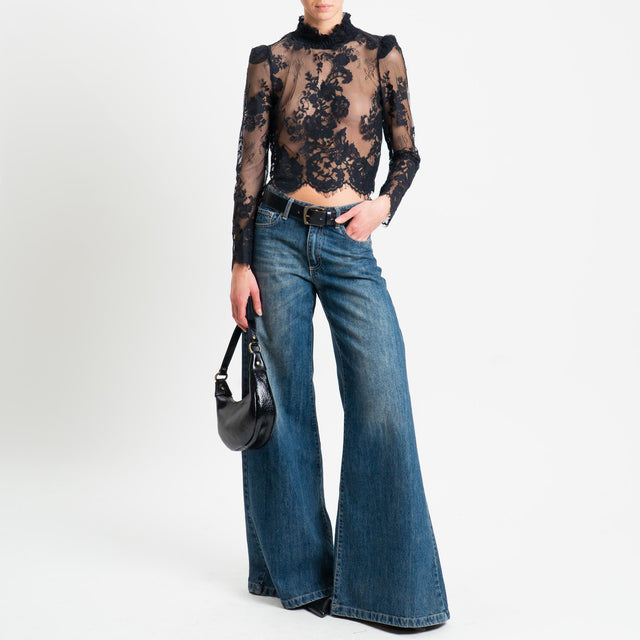 Tensione in-Blusa crop in pizzo - nero