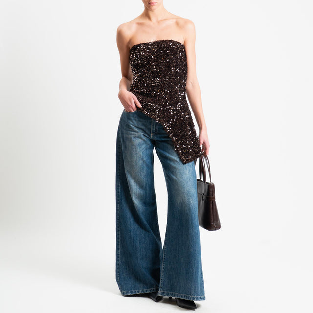 Tensione in-Top a fascia paillettes asimmetrica - moro