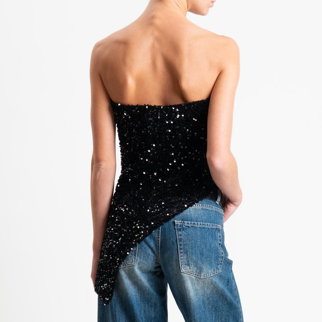 Tensione in-Top a fascia paillettes asimmetrica - nero