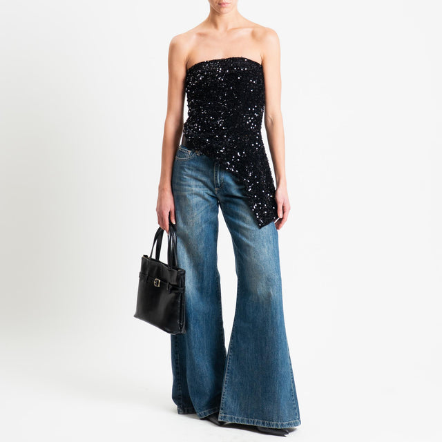 Tensione in-Top a fascia paillettes asimmetrica - nero