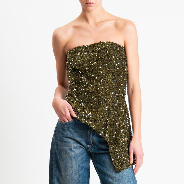 Tensione in-Top a fascia paillettes asimmetrica - militare